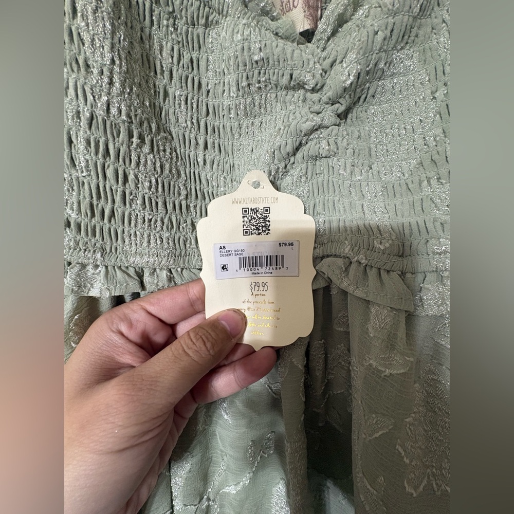 Altar’d State NWT Puff Sleeve Tiered Dress in Sage Green - Picture 4 of 7